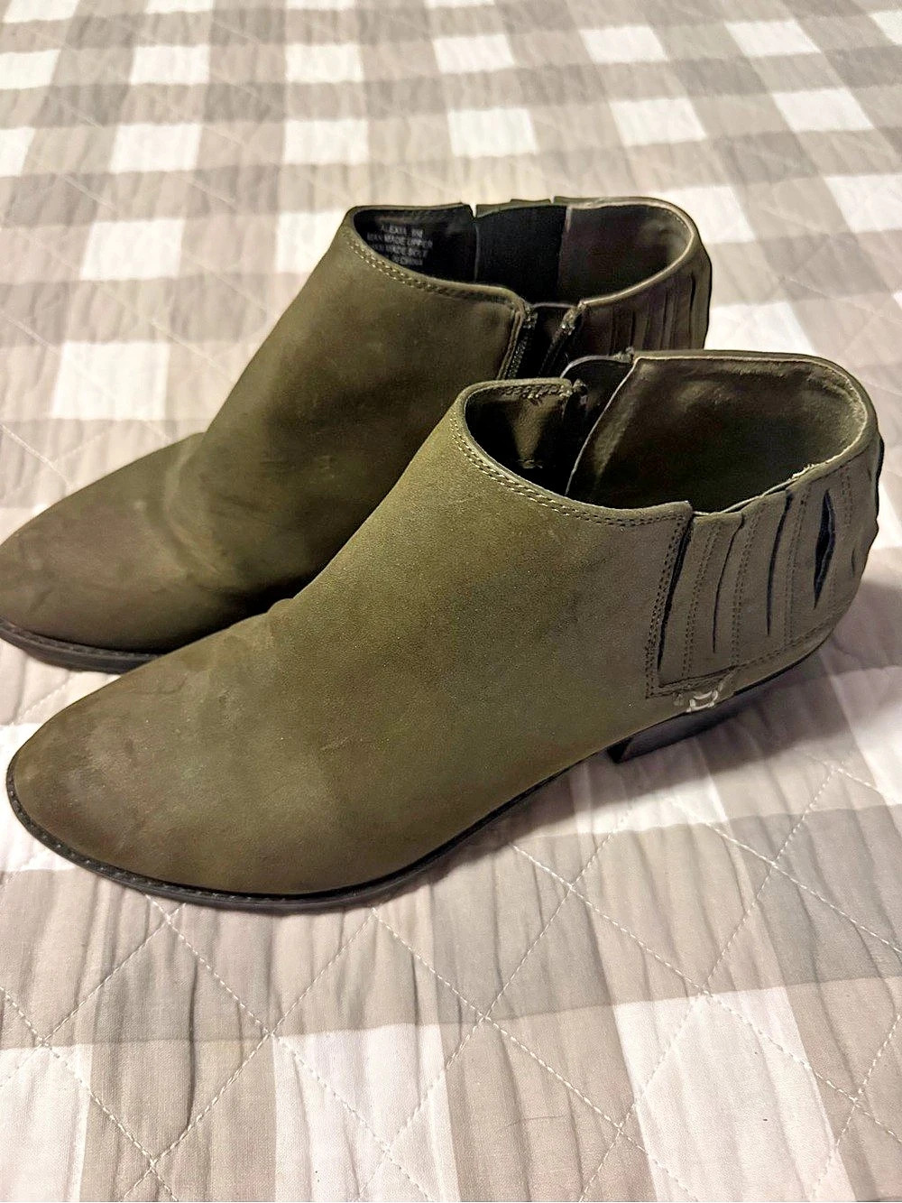 Falls Creek Suede Pointed Toe Ankle Booties in Olive Green